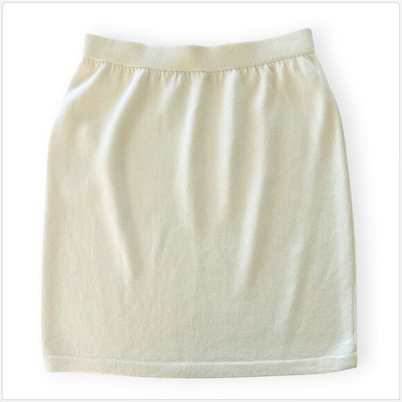St. John Bright White Cream Ivory Santana Knit Elastic Waist Skirt NWT New 10 - Picture 2 of 3